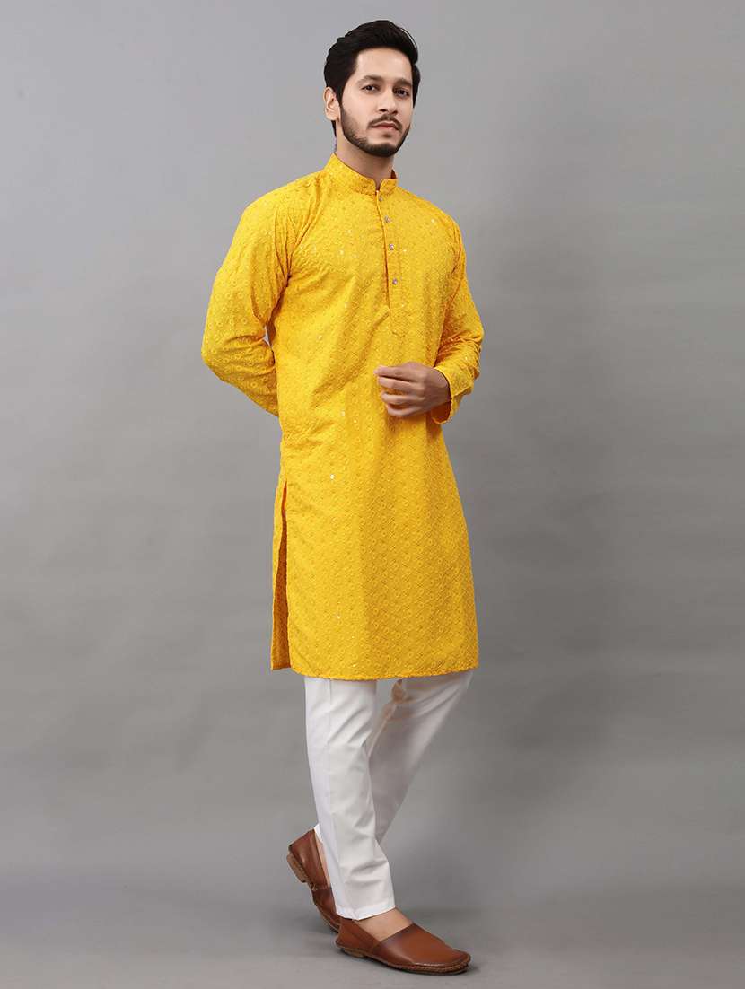 Men Solid With Work Mandarin Neck Kurta Pyjama Set - 22596604 -  Standard Image - 4