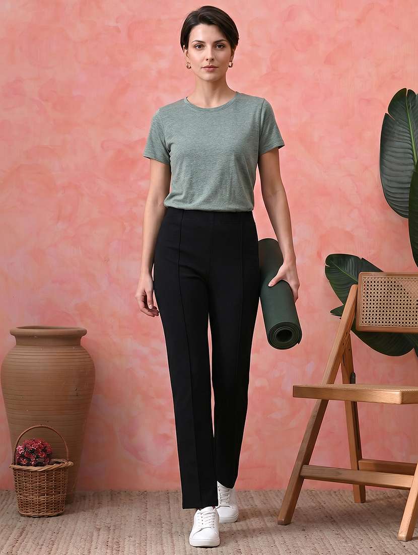 Women Solid High Rise Straight Trouser - 22596760 -  Standard Image - 4