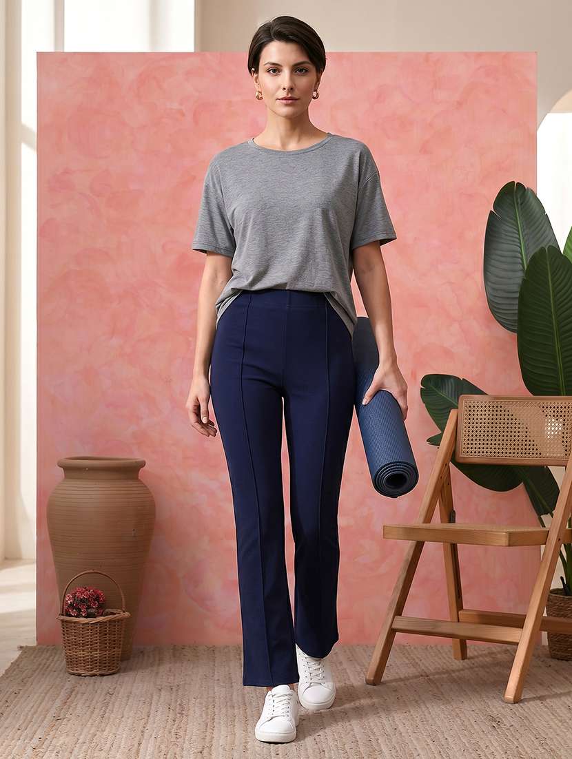 Women Solid Mid Rise Bootcut Trouser - 22596767 -  Standard Image - 4