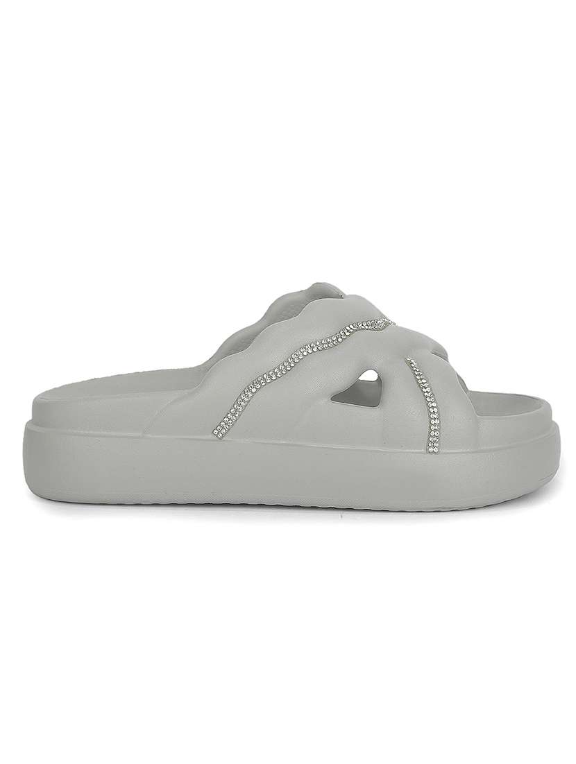 women embellished slip on slider - 22596825 -  Standard Image - 1
