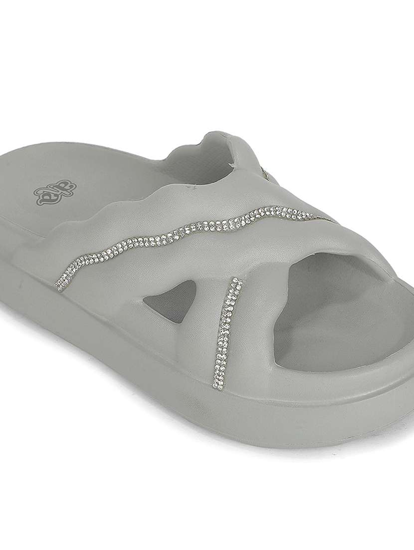 women embellished slip on slider - 22596825 -  Standard Image - 4