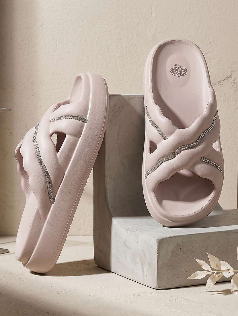 women embellished slip on slider