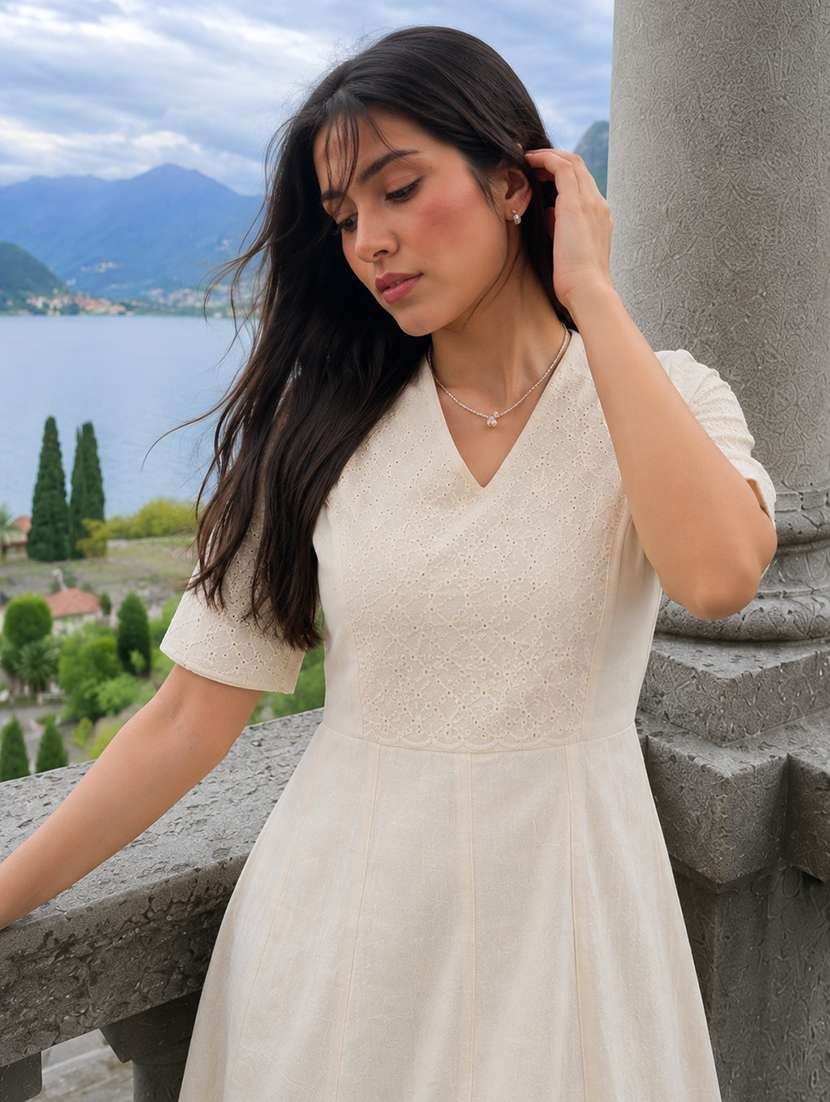 women self design short sleeves fit and flare dress - 22596973 -  Standard Image - 1