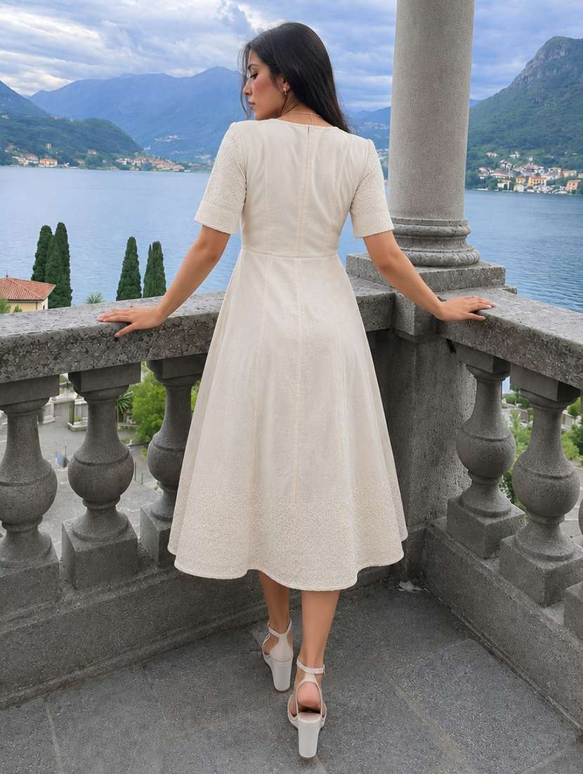 women self design short sleeves fit and flare dress - 22596973 -  Standard Image - 4