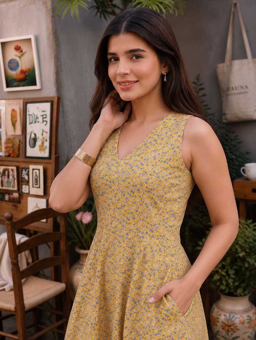 women printed sleeveless fit and flare dress - 22596984 -  Standard Image - 1