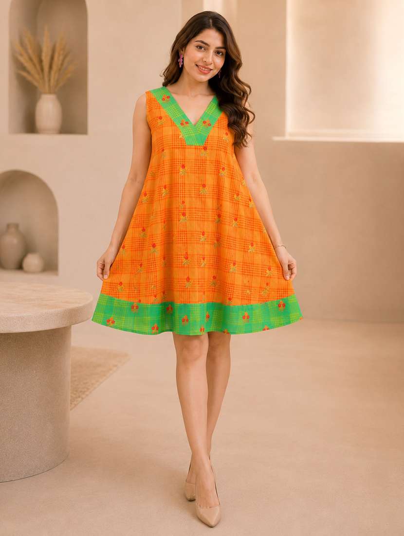 women printed sleeveless a-line dress