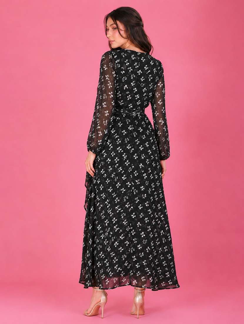women printed long sleeves wrap dress - 22597000 -  Standard Image - 4