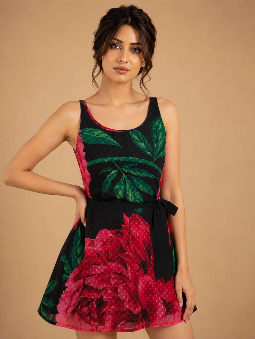 women printed sleeveless a-line dress - 22597002 -  Standard Image - 1
