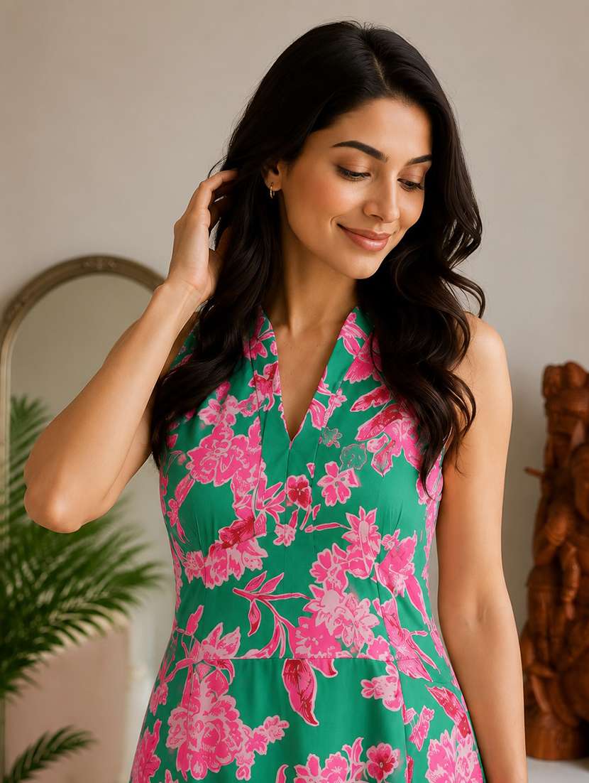women printed sleeveless fit and flare dress - 22597007 -  Standard Image - 1