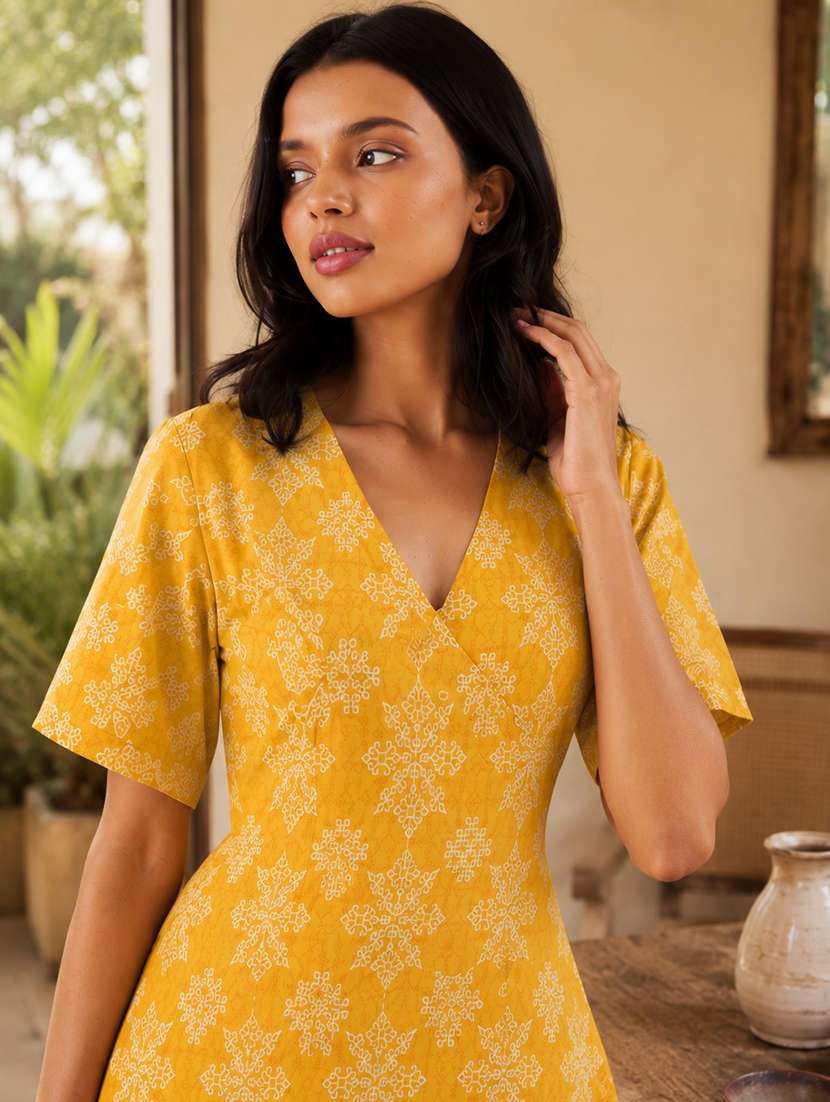 women printed short sleeves a-line dress - 22597009 -  Standard Image - 1