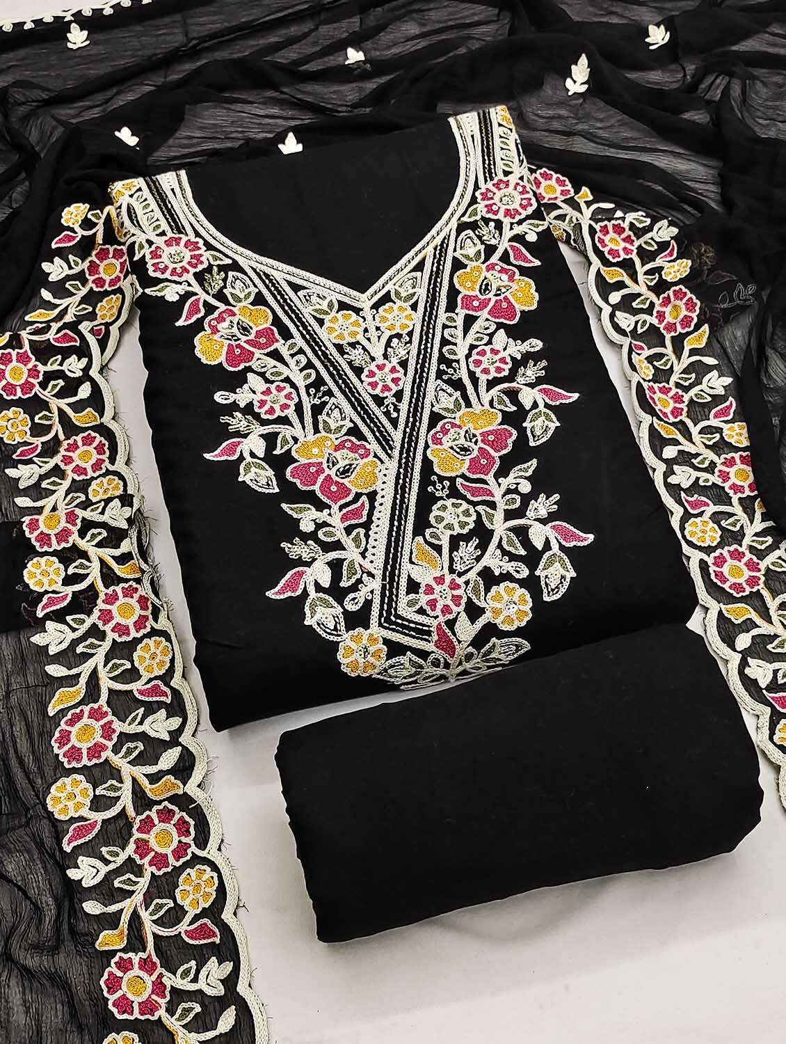 Women Solid With Work Unstitched Suit Set - 22597081 -  Standard Image - 1
