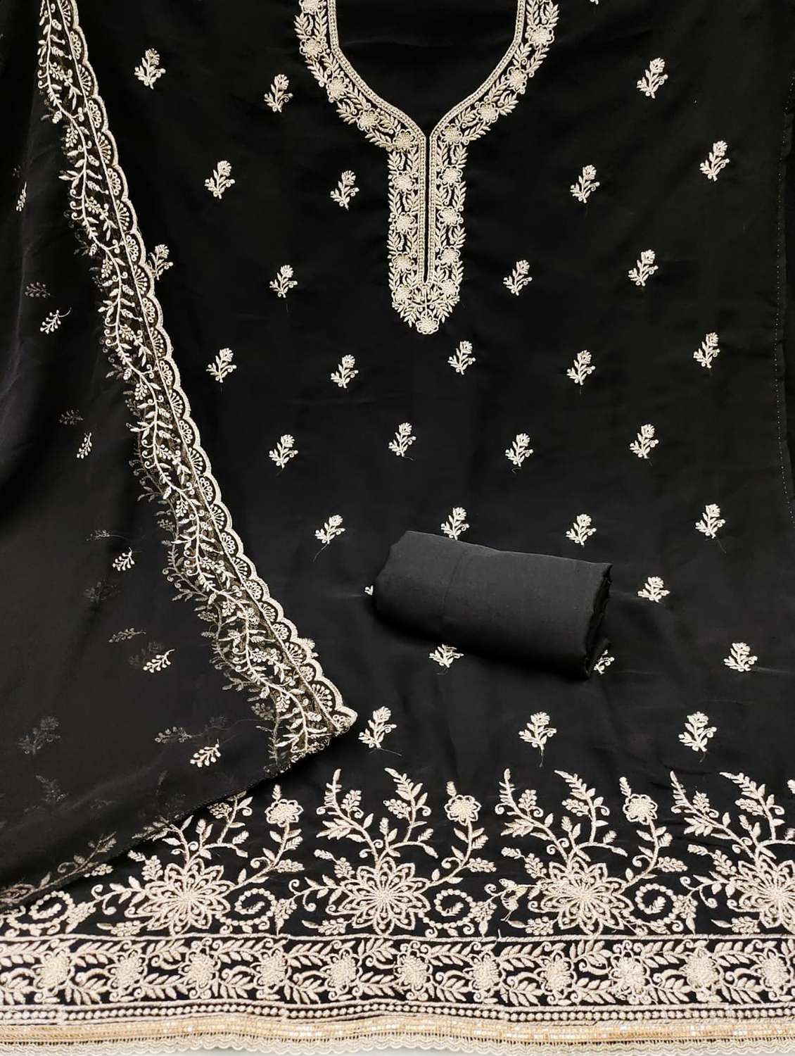 Women Solid With Work Unstitched Suit Set - 22597113 -  Standard Image - 1