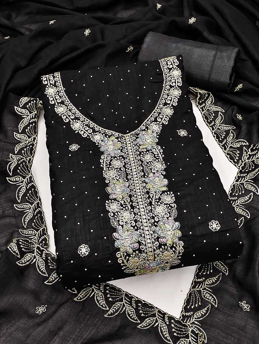 women solid with work unstitched suit set