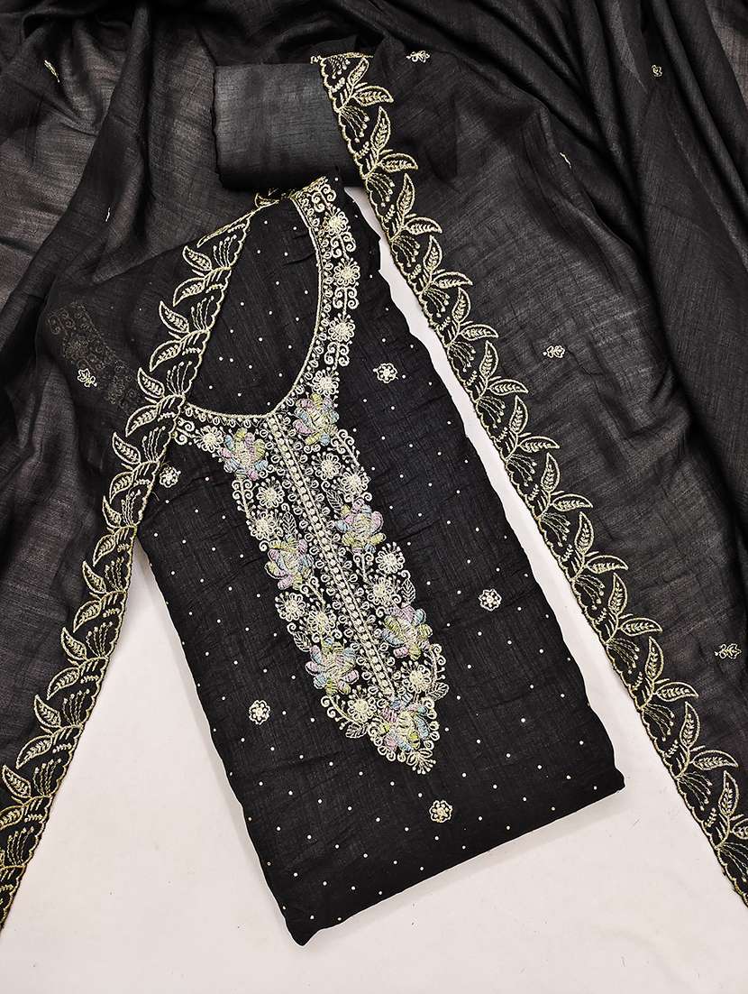 Women Solid With Work Unstitched Suit Set - 22597204 -  Standard Image - 1