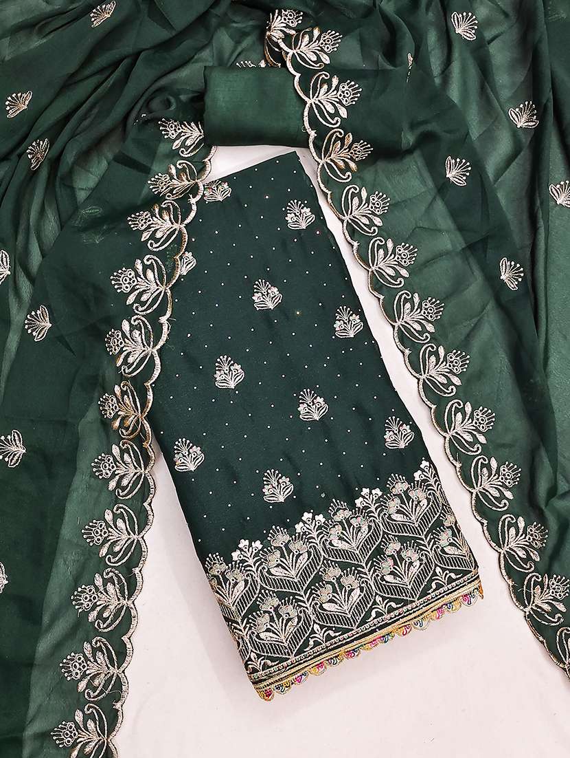 Women Solid With Work Unstitched Suit Set - 22597222 -  Standard Image - 1