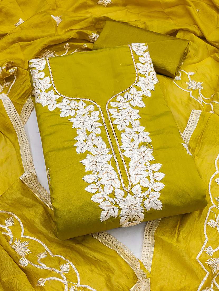 Women Solid With Work Unstitched Suit Set - 22597255 -  Standard Image - 1