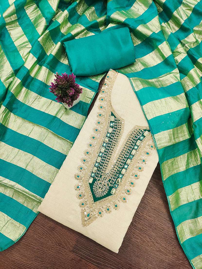 Women Solid With Work Unstitched Suit Set - 22597298 -  Standard Image - 1