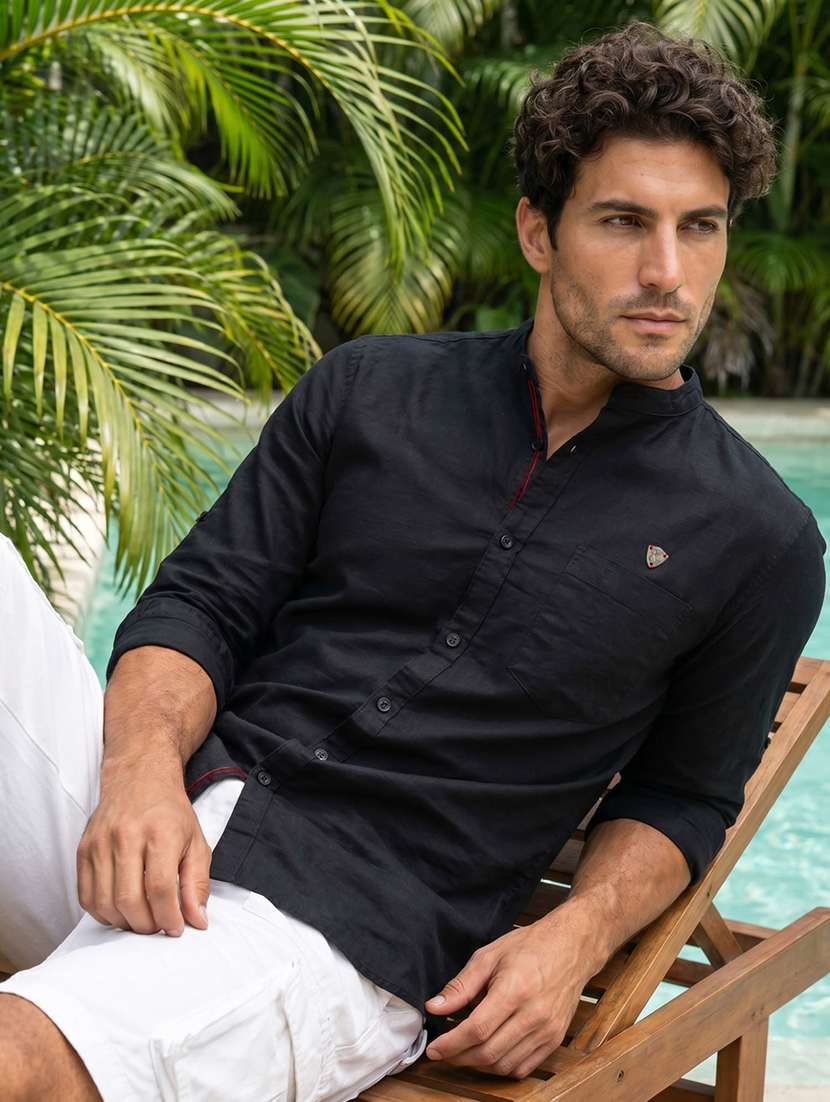 men solid long sleeves regular fit shirt