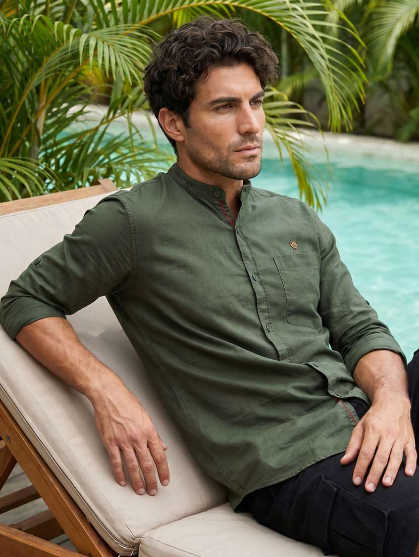 men solid long sleeves regular fit shirt