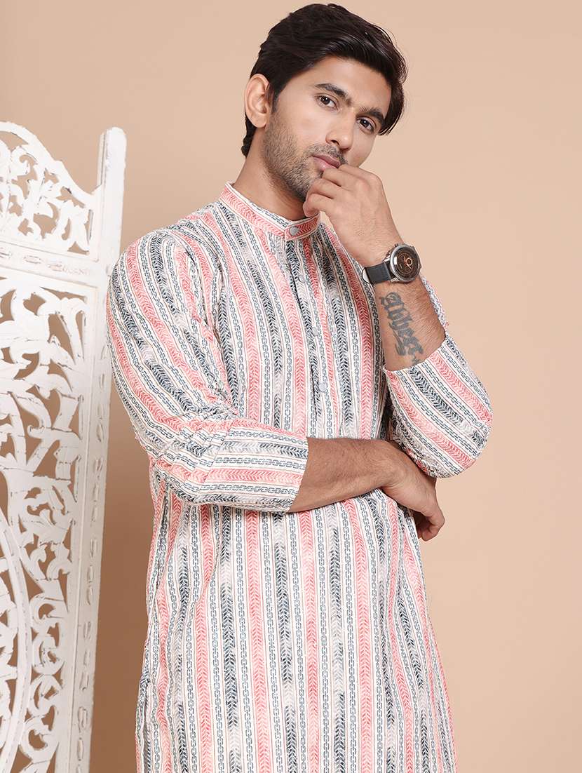 men printed mandarin neck kurta pyjama set - 22597455 -  Standard Image - 1