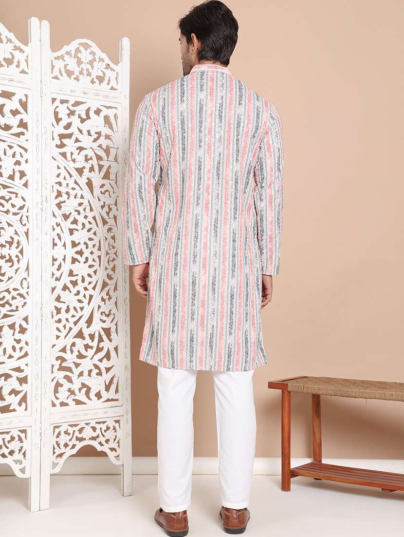 men printed mandarin neck kurta pyjama set - 22597455 -  Standard Image - 4