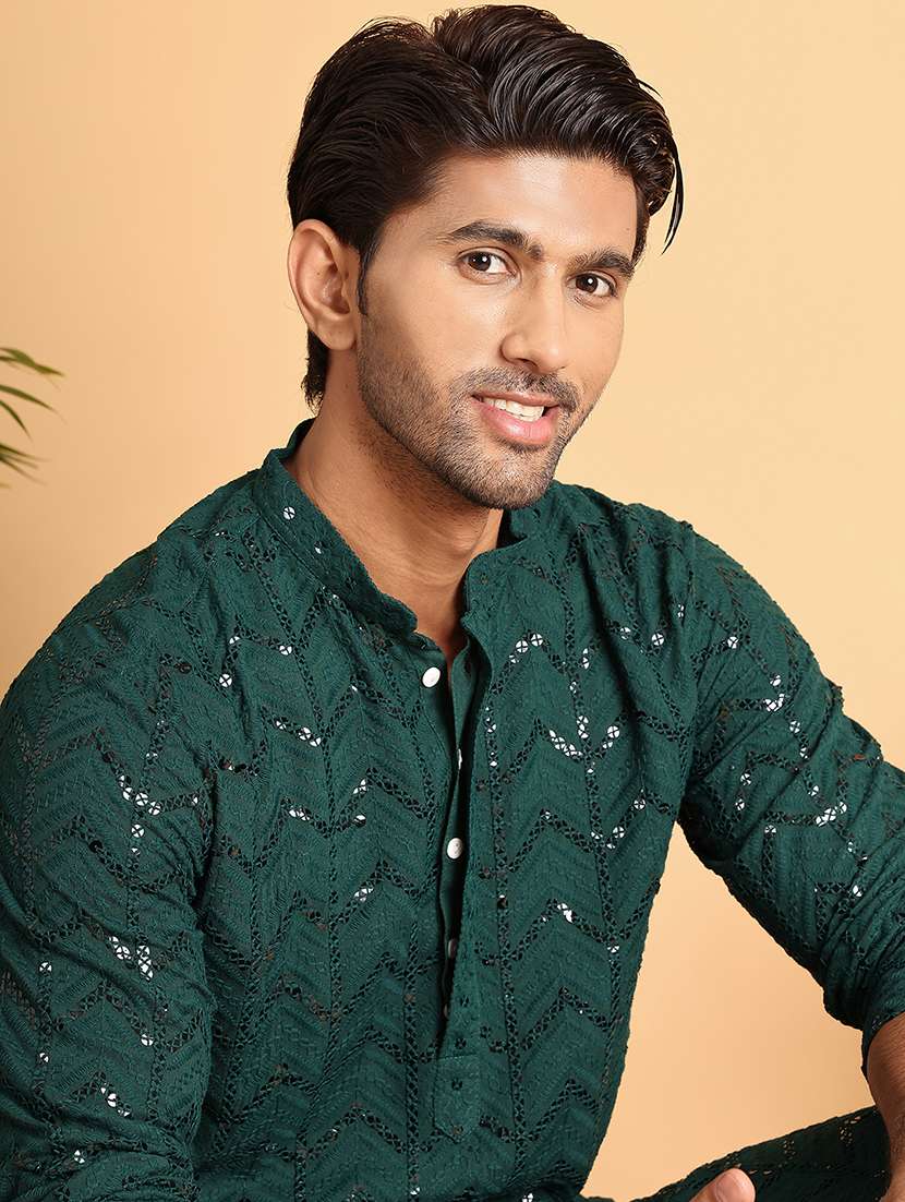 men embroidered mandarin neck long kurta - 22597546 -  Standard Image - 1