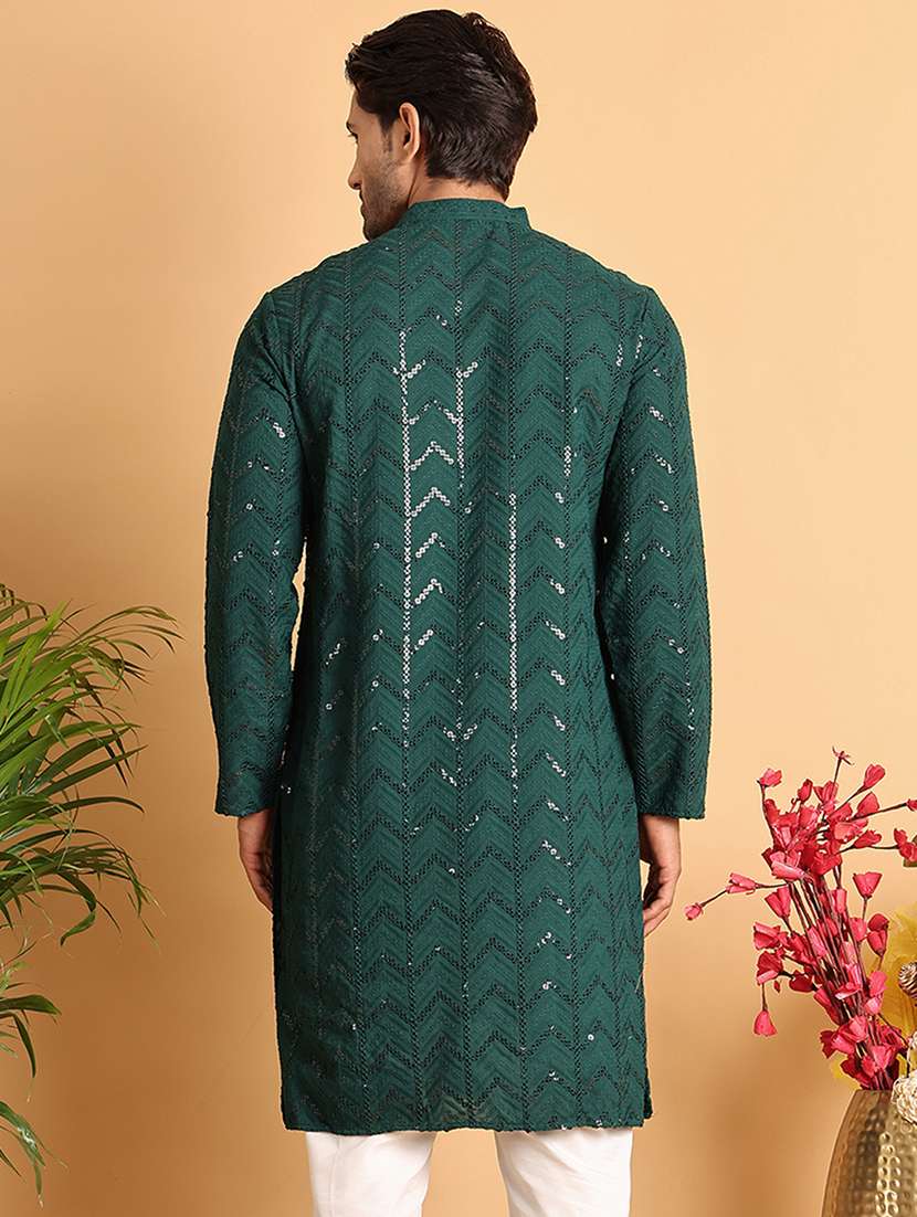 men embroidered mandarin neck long kurta - 22597546 -  Standard Image - 4