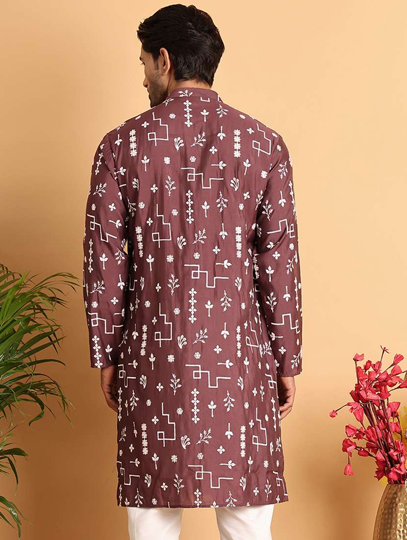 men embroidered mandarin neck long kurta - 22597547 -  Standard Image - 4