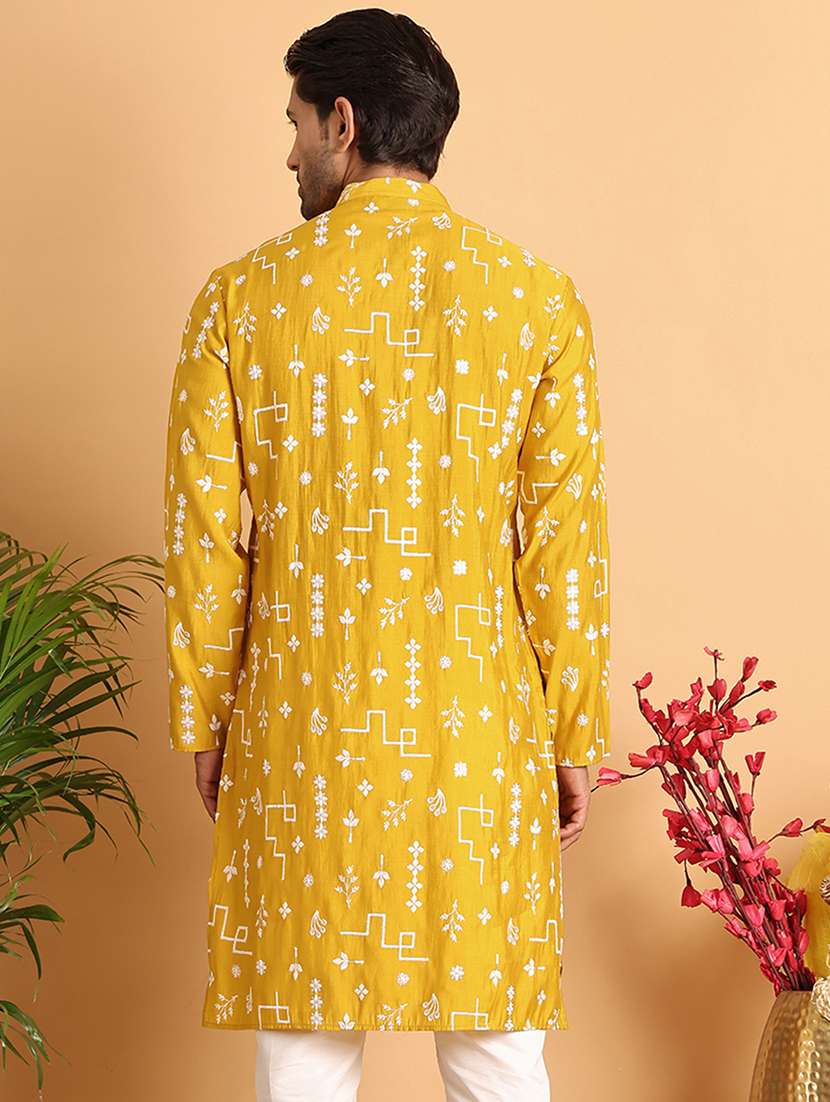 men embroidered mandarin neck long kurta - 22597548 -  Standard Image - 4