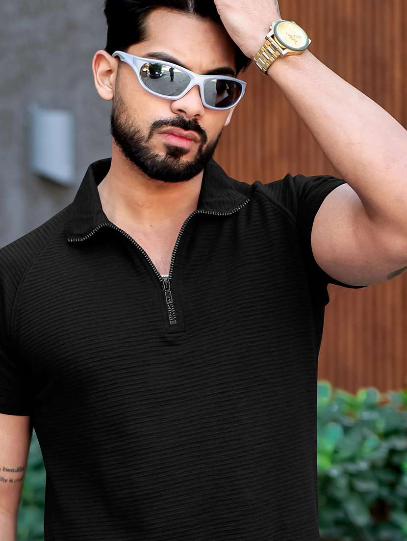 men textured raglan sleeve regular fit polo t-shirt - 22597634 -  Standard Image - 1