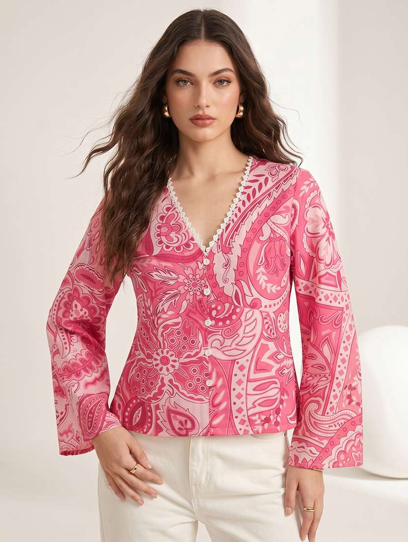 women printed long sleeves regular top - 22597752 -  Standard Image - 1