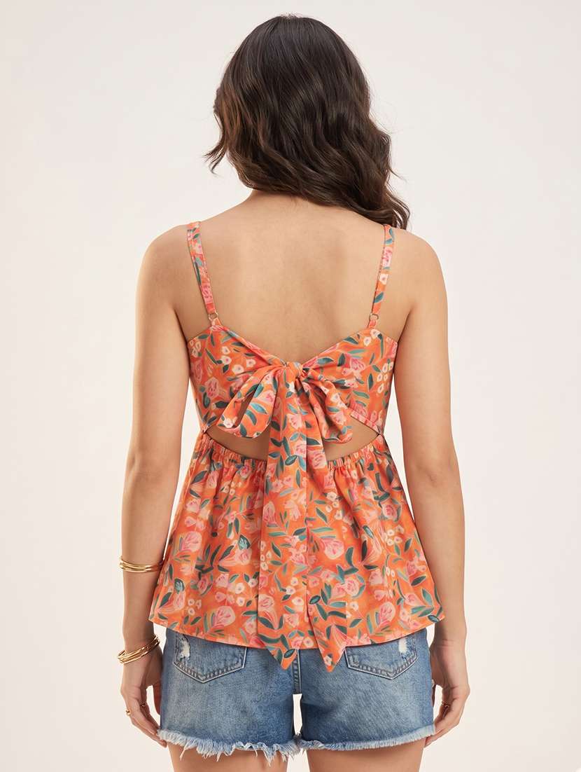 women printed shoulder strap peplum top - 22597753 -  Standard Image - 4