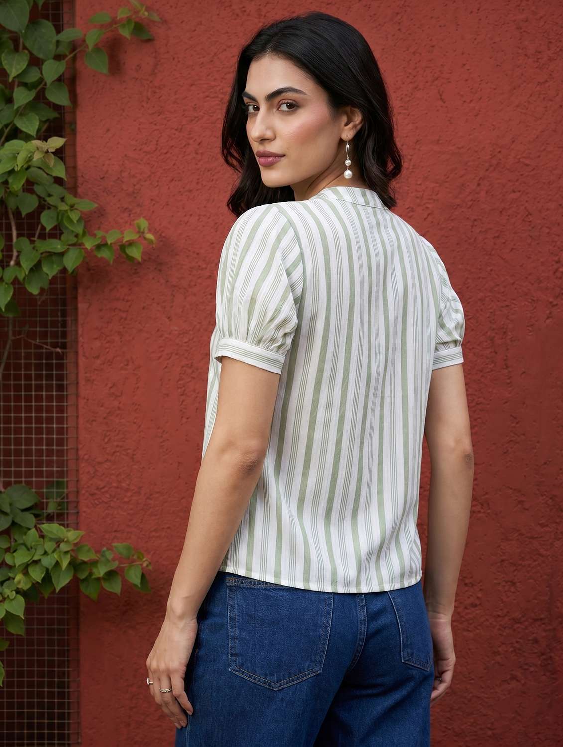 Women Striped Puff Sleeves Regular Top - 22597775 -  Standard Image - 4