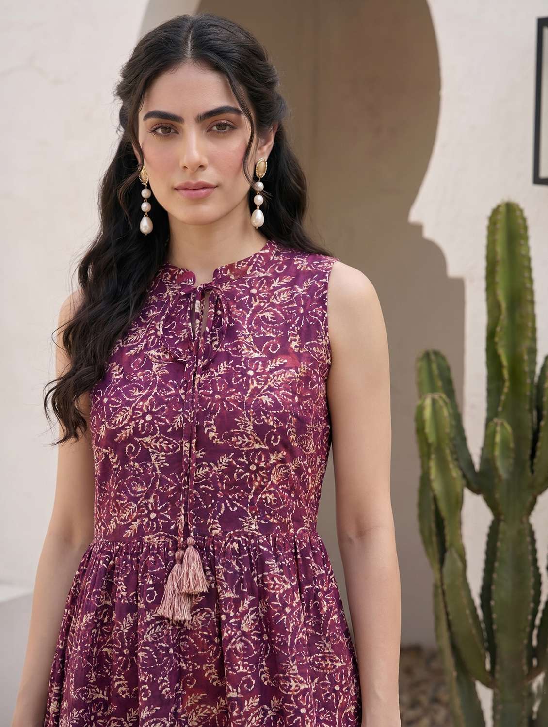 women printed sleeveless tiered dress - 22597796 -  Standard Image - 1