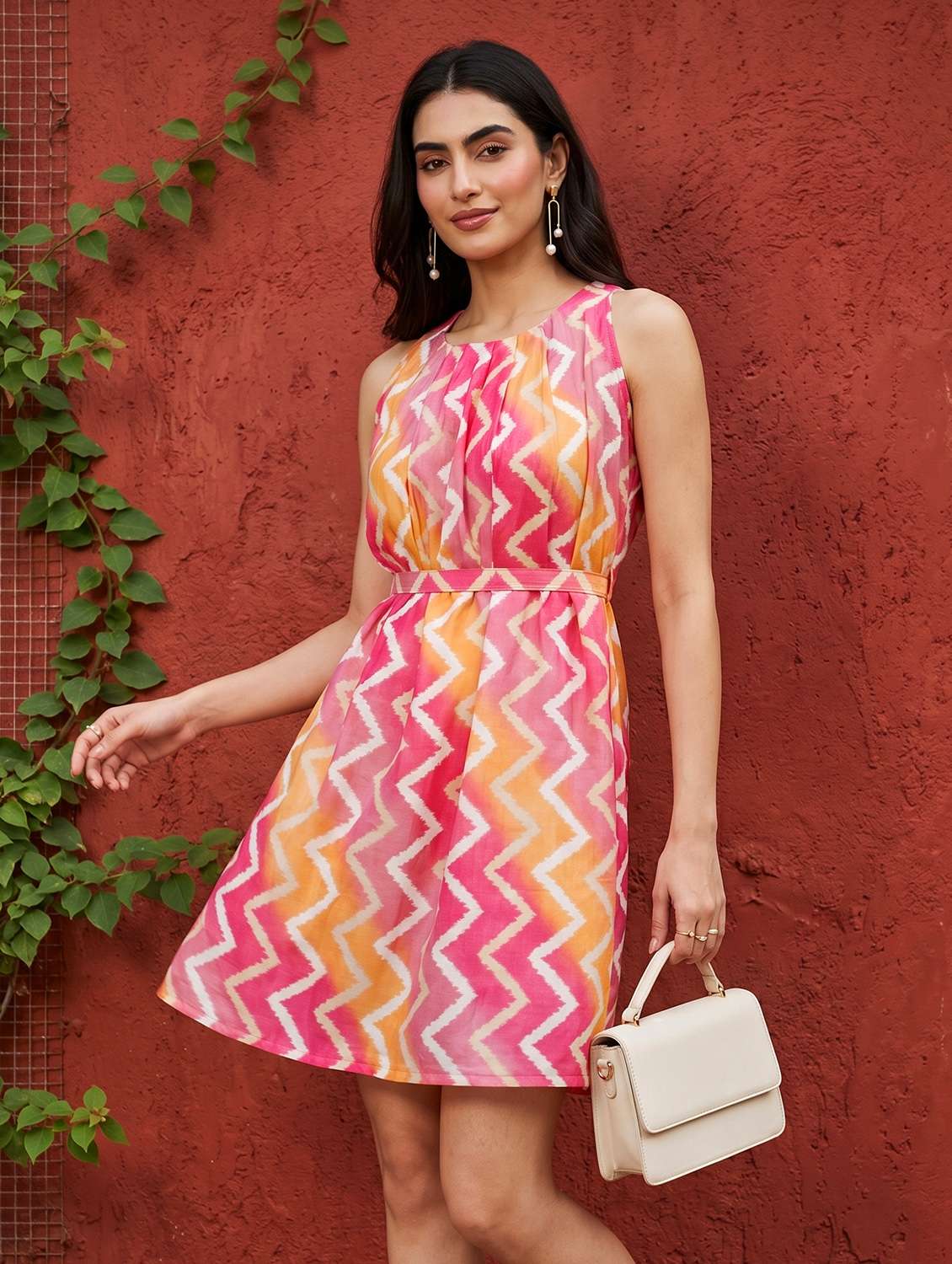 women printed sleeveless a-line dress