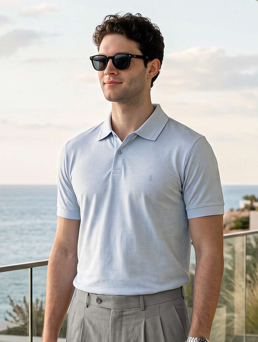 men solid short sleeves polo t-shirt