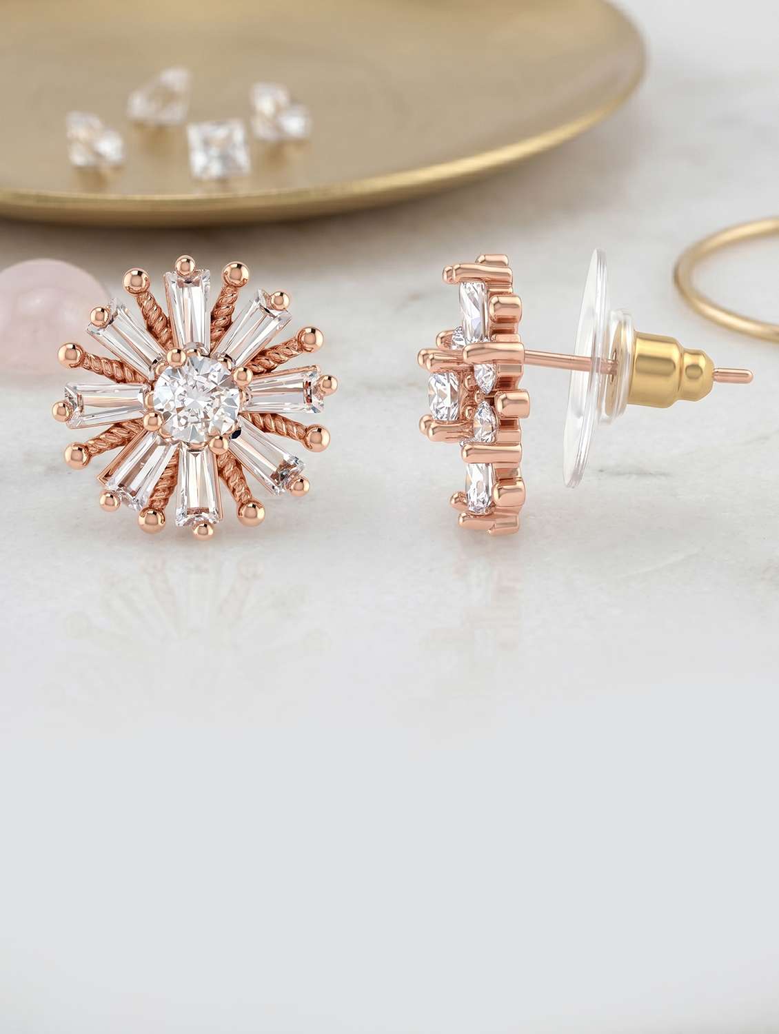 women rose gold plated studs 