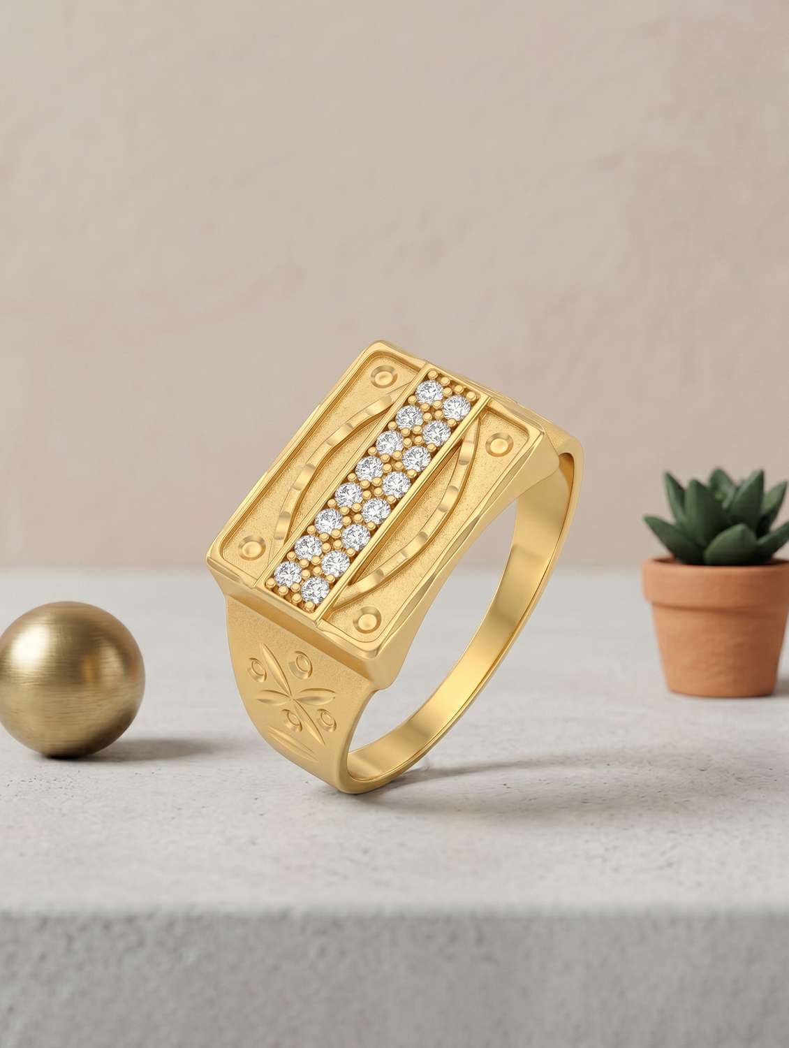 men gold plated imitation diamond finger ring