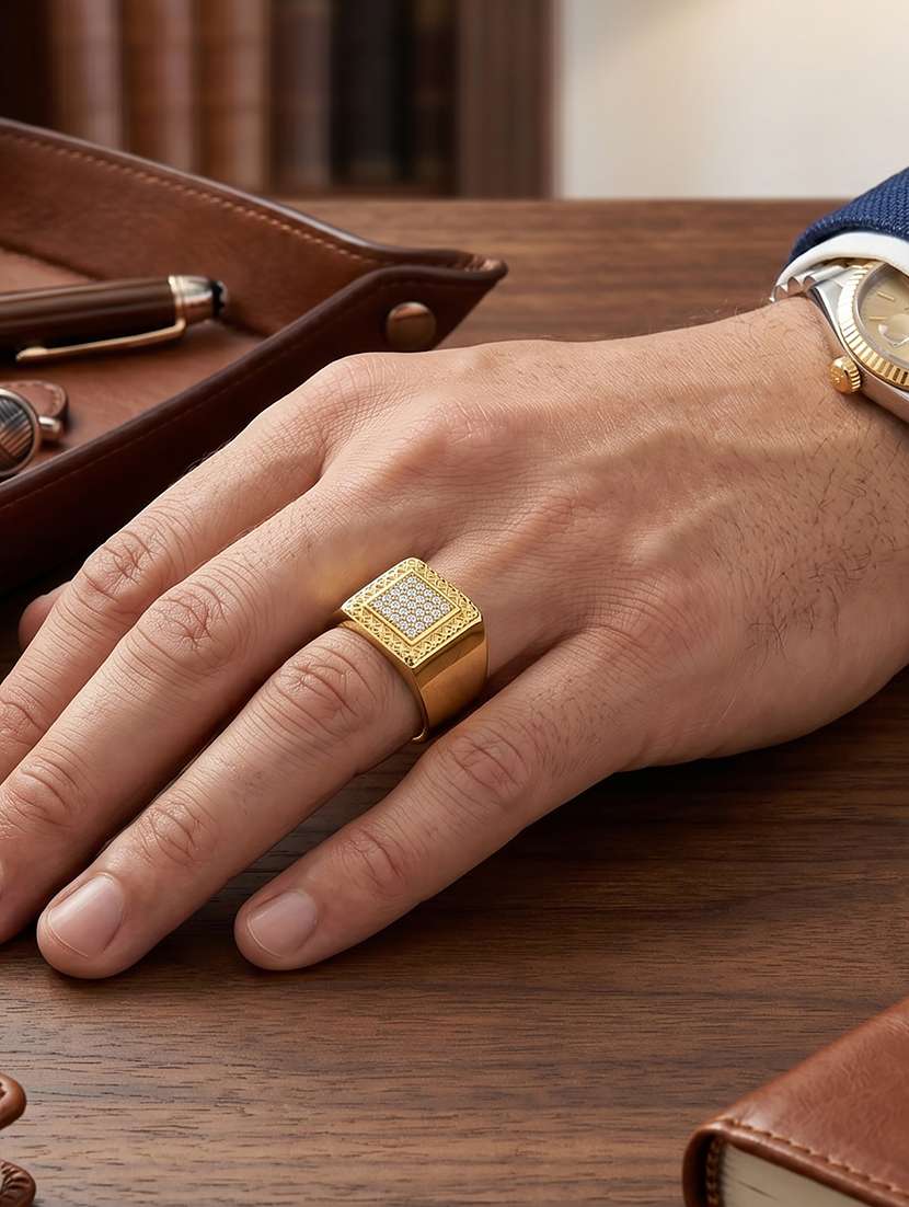 gold plated imitation diamond finger ring for men - 22597941 -  Standard Image - 4