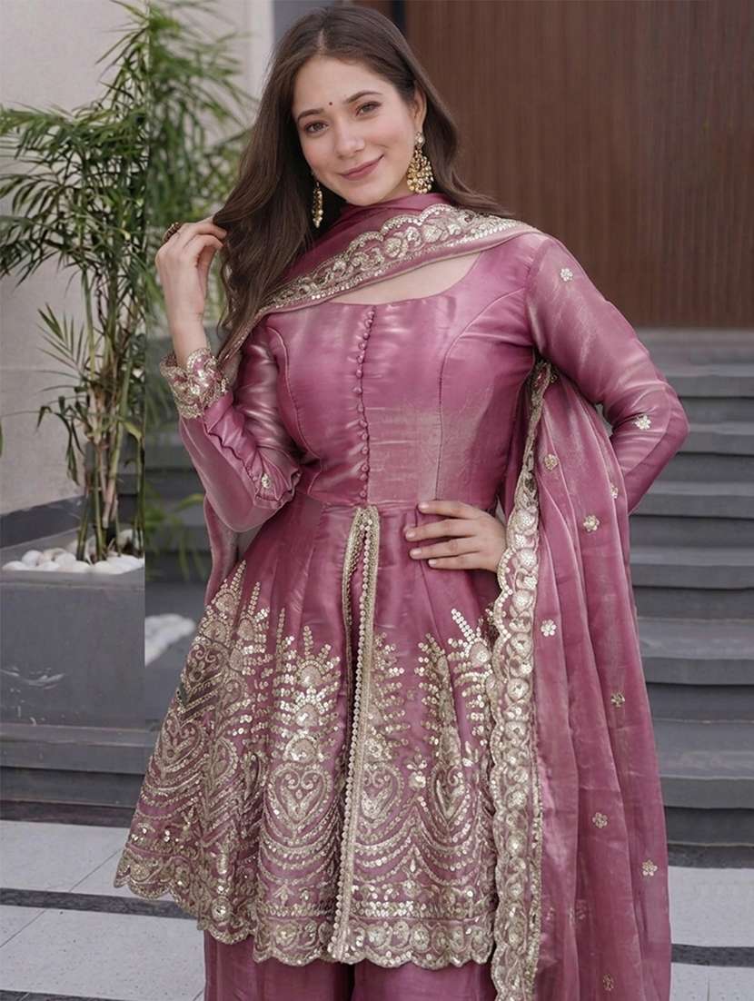 women embroidered long sleeves kurta palazzo set - 22597945 -  Standard Image - 1
