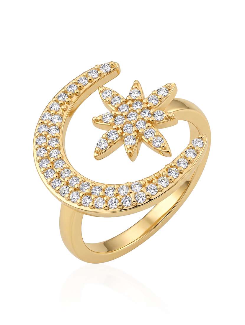 gold imitation diamond crescent moon star finger ring for men and women  - 22597955 -  Standard Image - 1