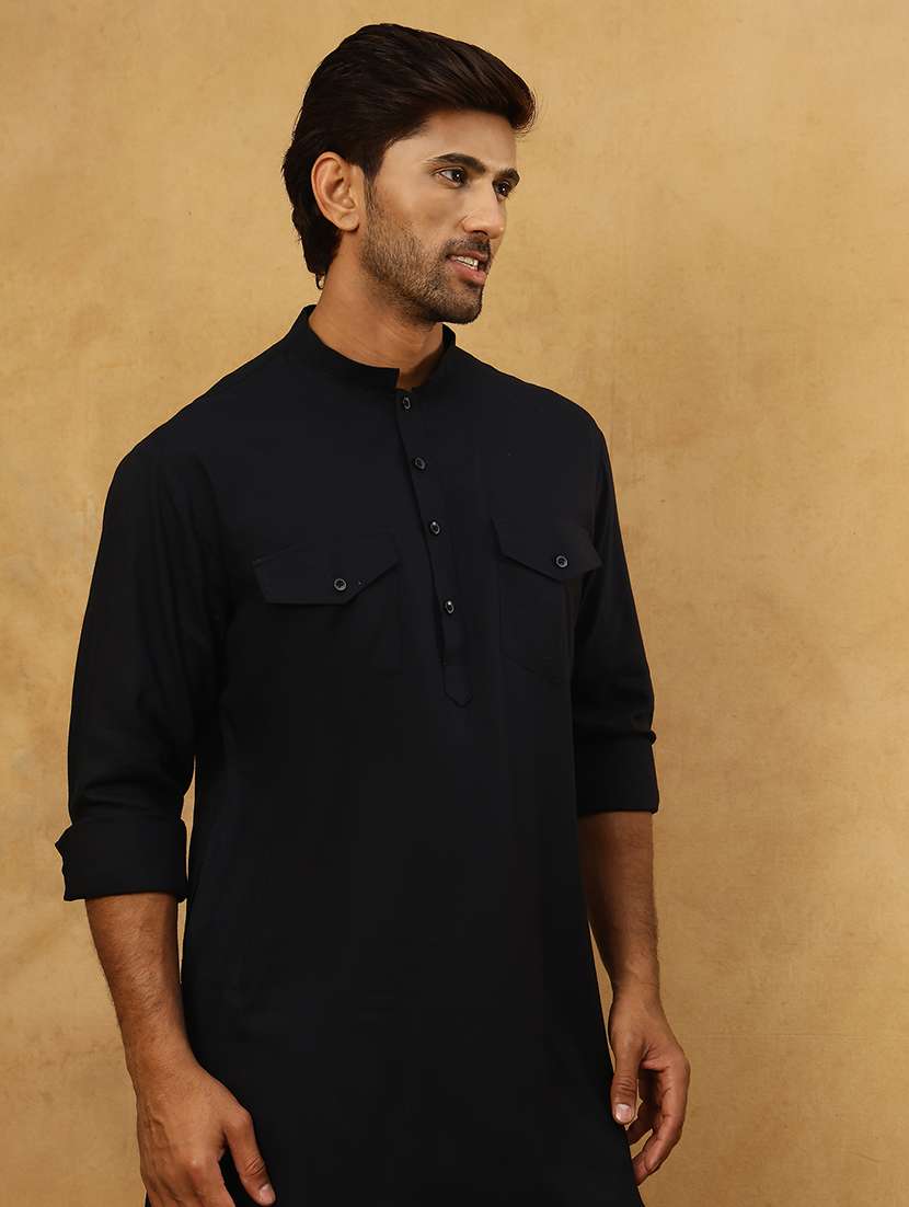 men solid long sleeves pathani kurta set - 22598028 -  Standard Image - 1