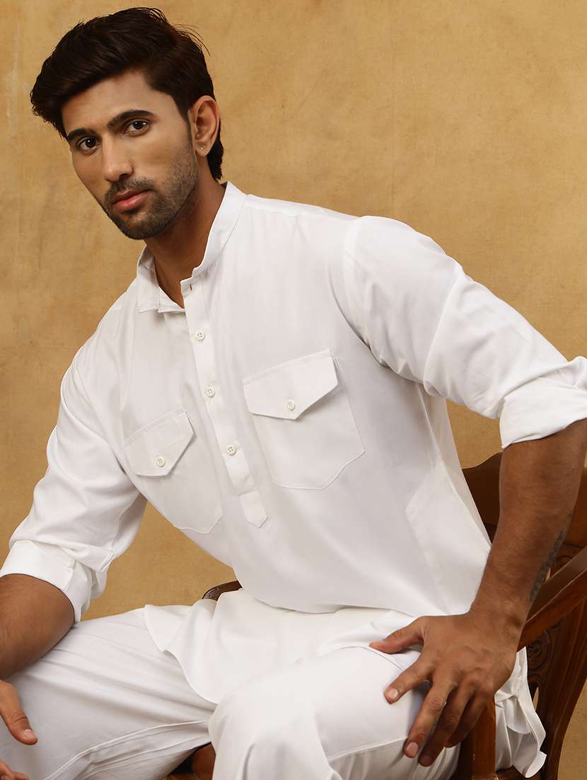 men solid long sleeves pathani kurta set - 22598030 -  Standard Image - 1