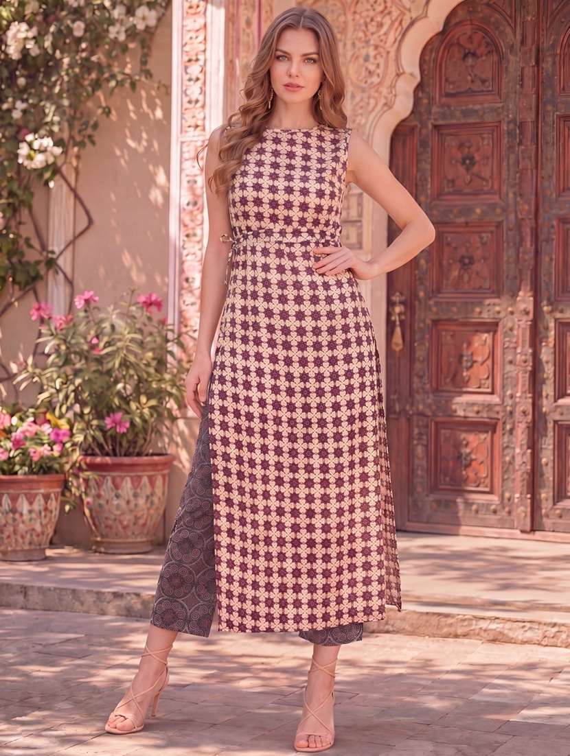 women printed sleeveless straight kurta - 22598071 -  Standard Image - 1