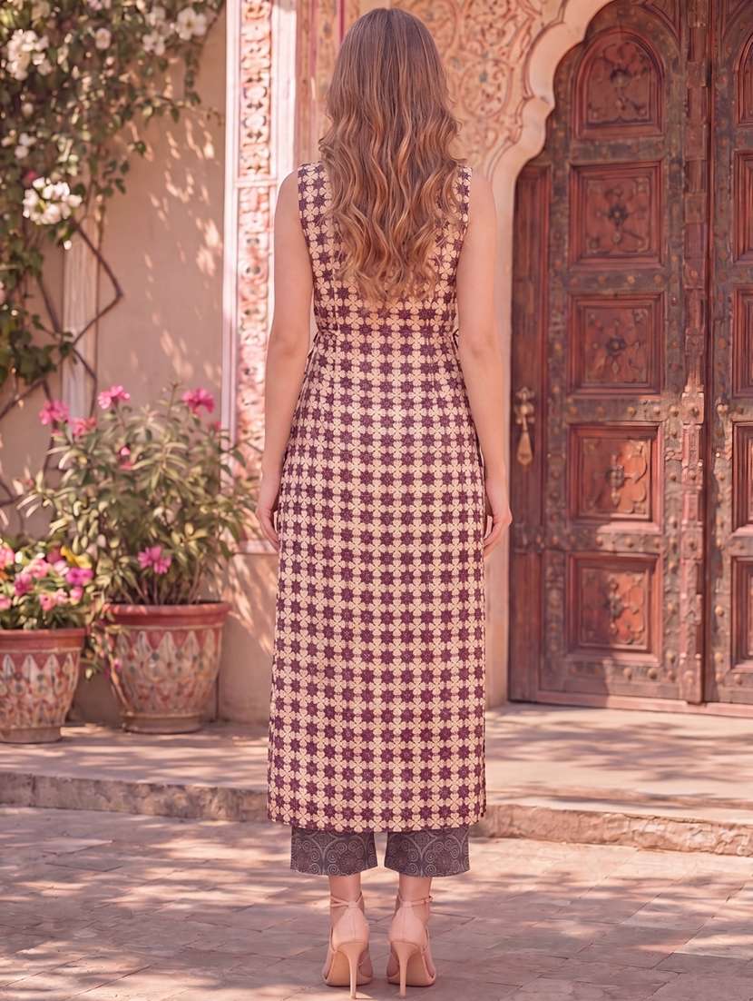 women printed sleeveless straight kurta - 22598071 -  Standard Image - 4