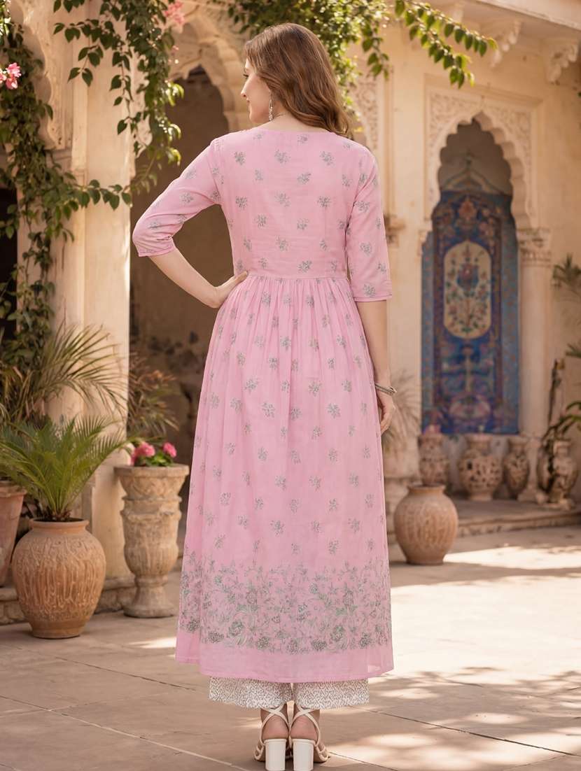 women printed three quarter sleeves kurta pant set - 22598072 -  Standard Image - 4