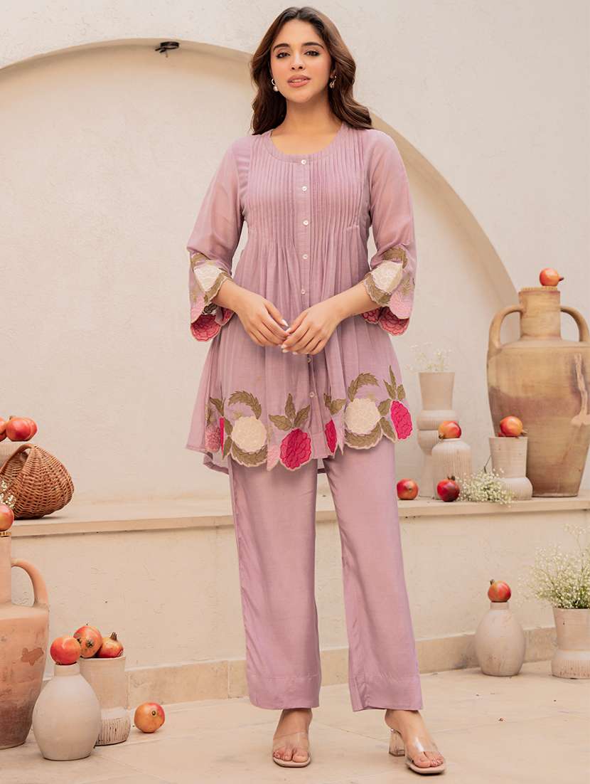 women embroidered three quarter sleeves ethnic co-ord set - 22598083 -  Standard Image - 1