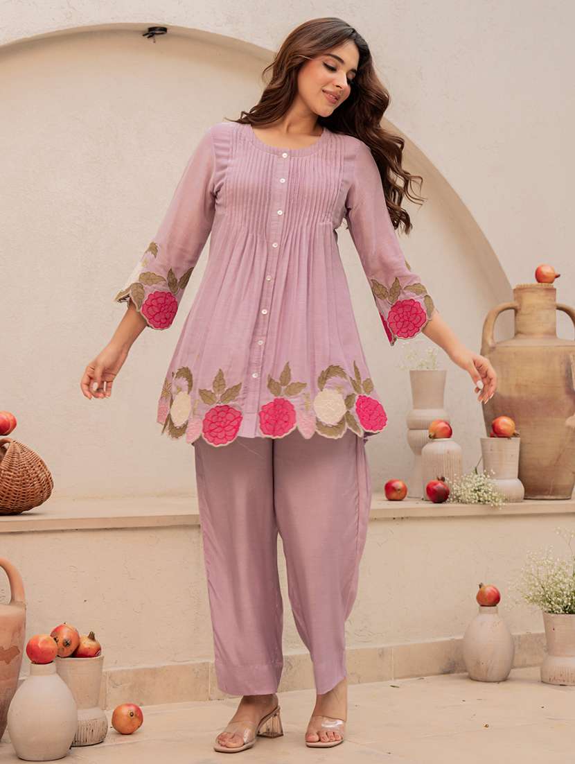 women embroidered three quarter sleeves ethnic co-ord set - 22598083 -  Standard Image - 4