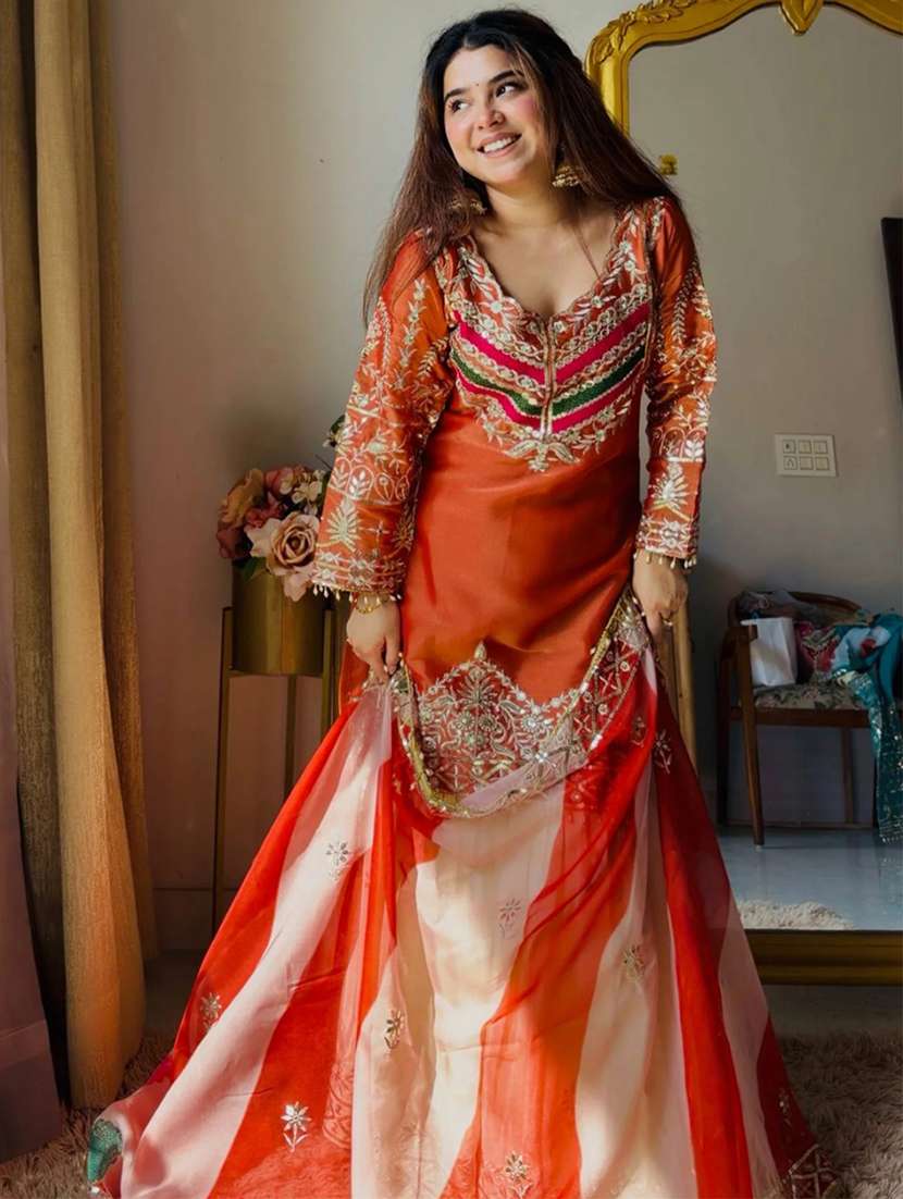women embroidered long sleeves kurta sharara set - 22598088 -  Standard Image - 1