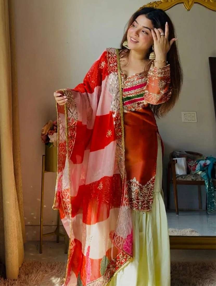 women embroidered long sleeves kurta sharara set - 22598088 -  Standard Image - 4